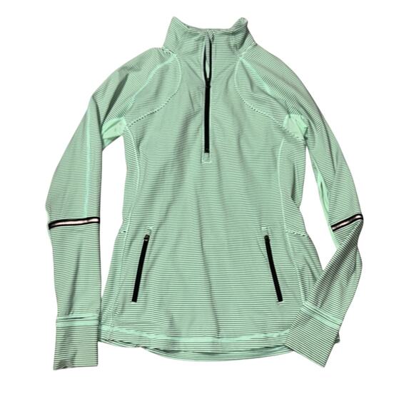 Lululemon Race With Grace 1/2 Zip Mini Hyper Stripe Teal Size 10 - Picture 2 of 4